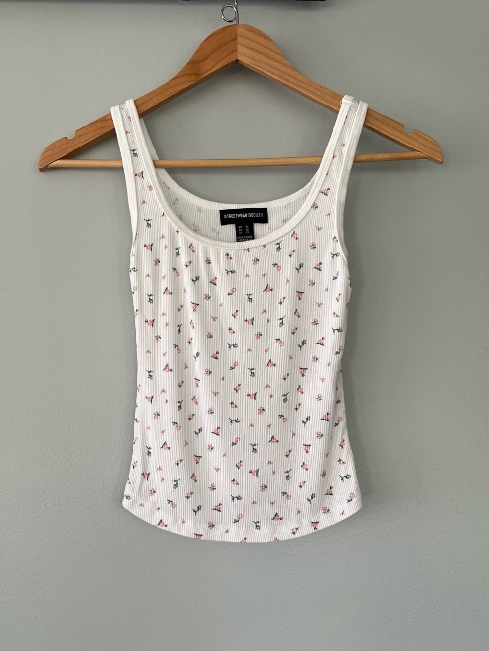Streetwear Society White Ribbed Tank with Pink Ditsy Floral Print